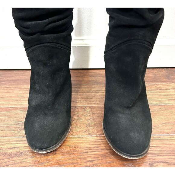 Free People Tennison Boots Size 37 Tall Black Suede Leather Pull On Heels Slouch - Picture 6 of 15